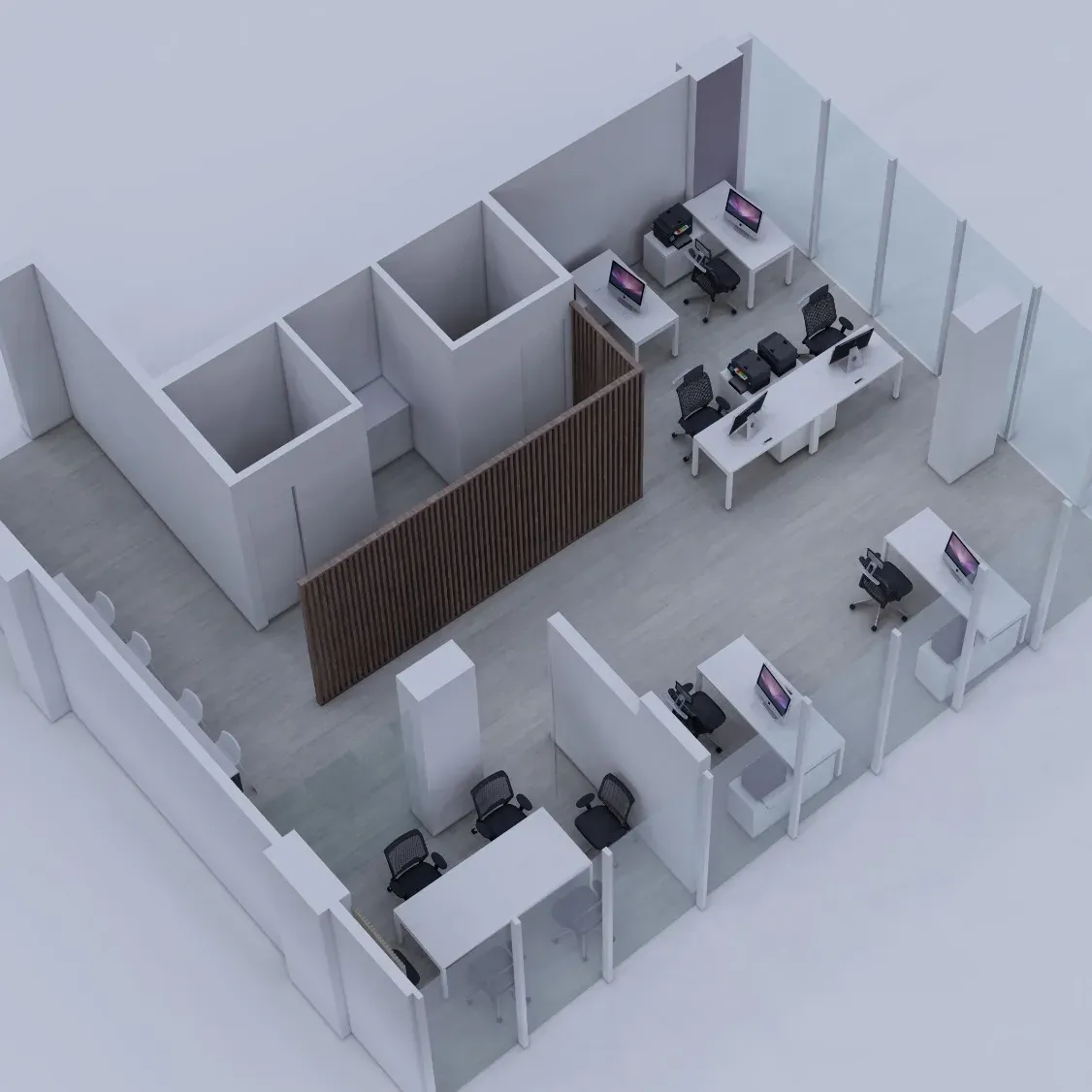 Diseño 3D de oficina desarrollado por Depton Arquitectura