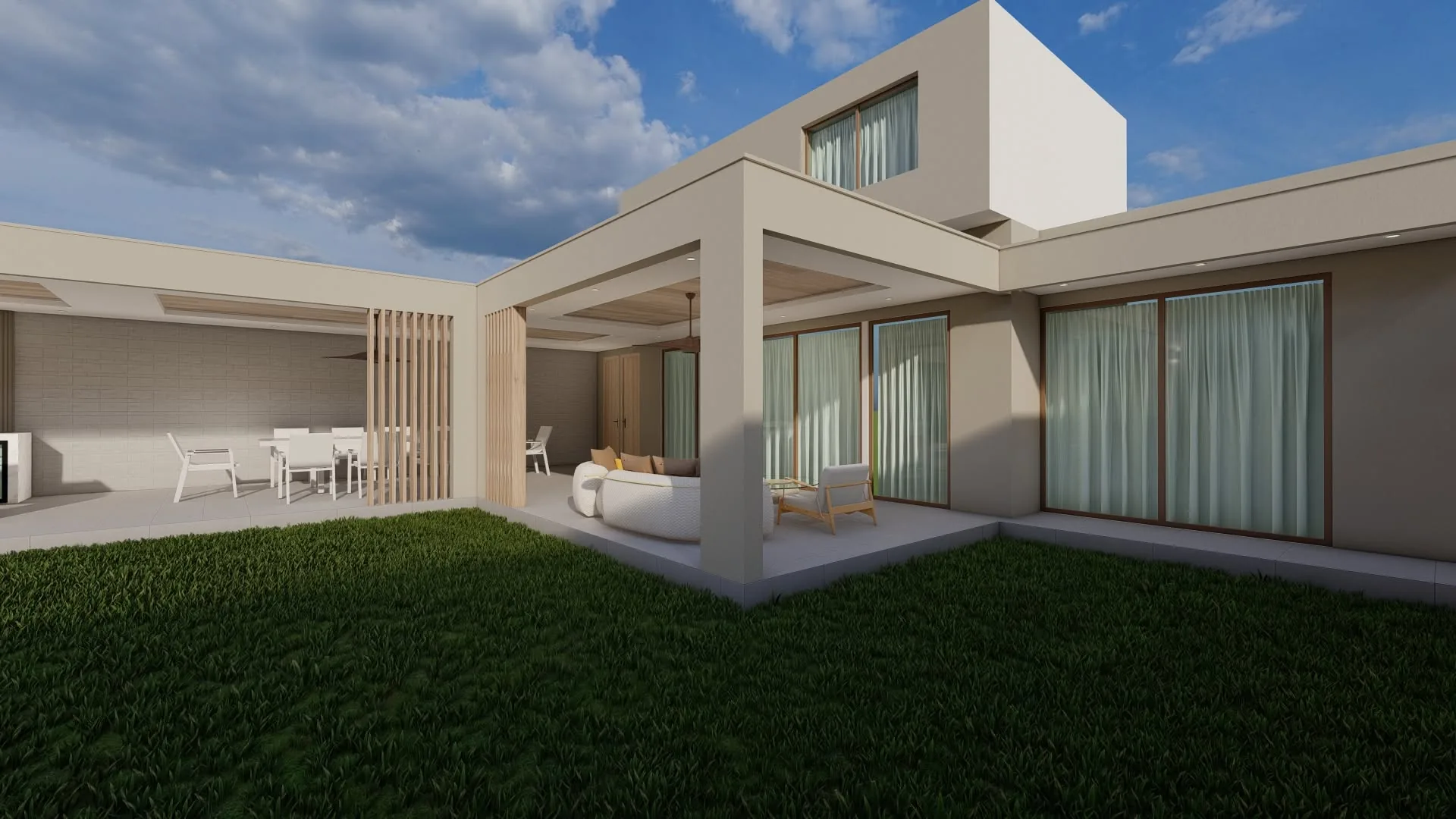 Cobertizo y terraza residencial proyectados por Depton Arquitectura
