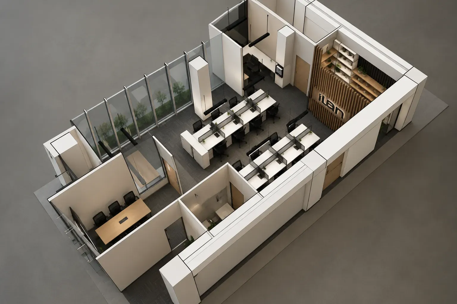 Diseño 3D de habilitación de oficina corporativa - Depton Arquitectura